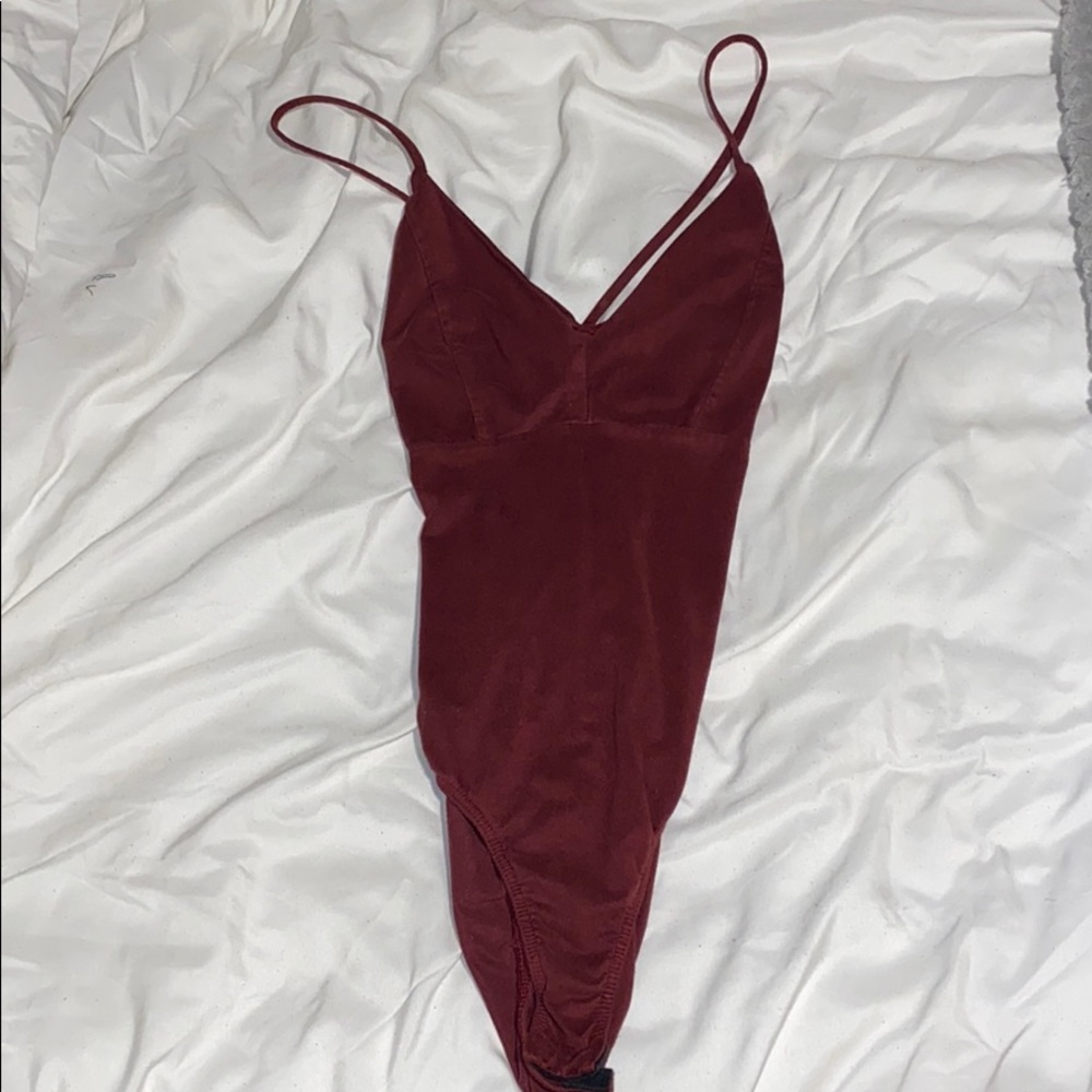 Maroon low v bodysuit
